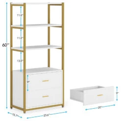 Tribesigns 4-Tier 2 Drawers Bookshelf, Etagere Standard Display Shelf, White -Tribesigns Sales Store 0b25ffb3 2f37 4a7a b257 9c07fdf428cf