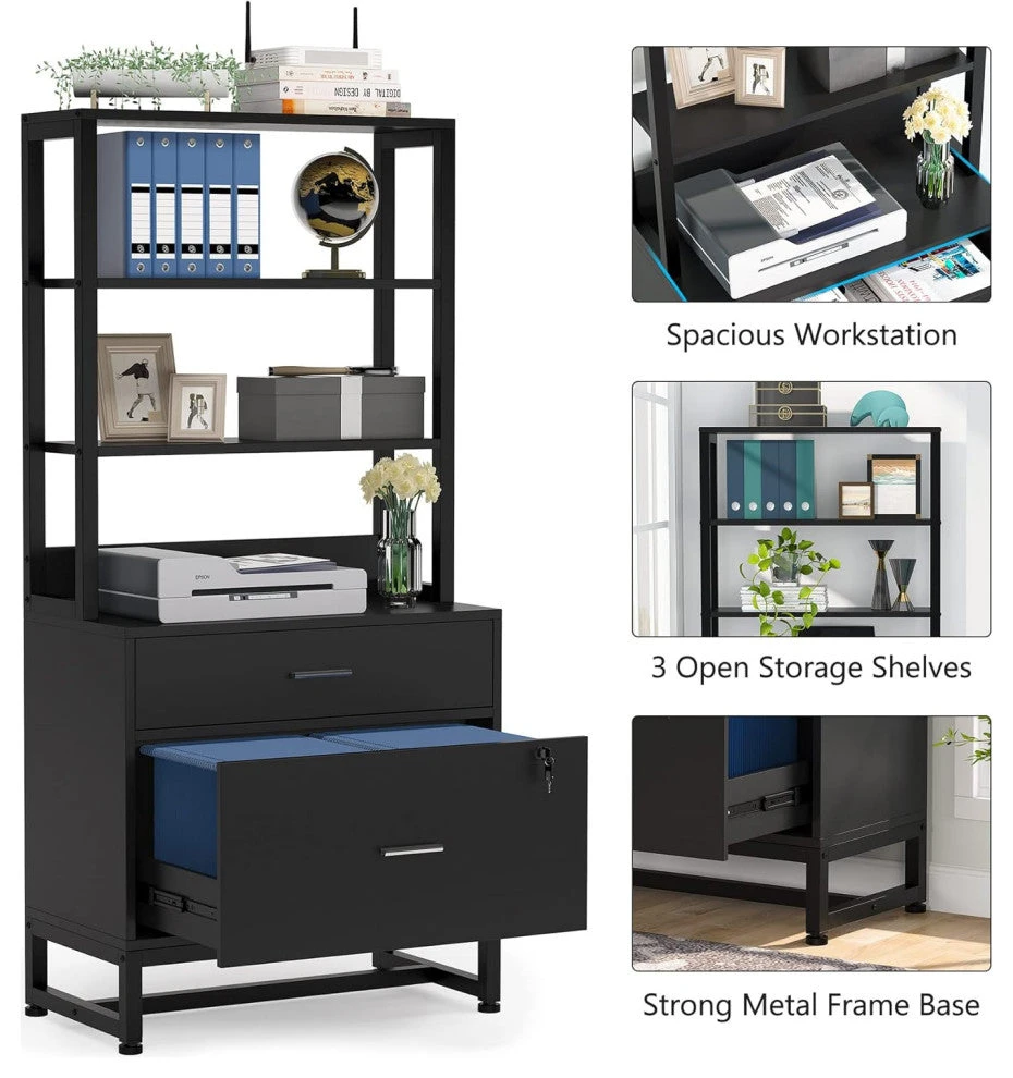 File Cabinet With Drawer, Letter Size Lateral Filing Cabinet, Black 5 File Cabinet With Drawer, Letter Size Lateral Filing Cabinet, Black - Image 5