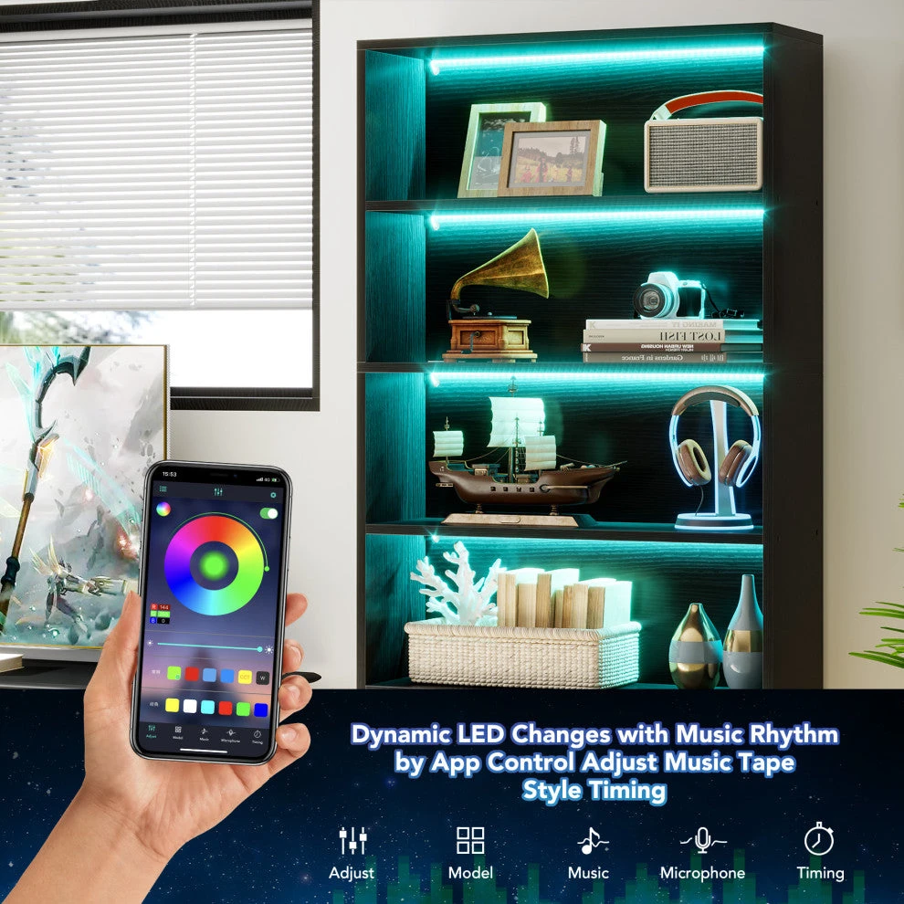 Bookcase And Bookshelf, 5-Tier Display Shelf, Black 4 Bookcase And Bookshelf, 5-Tier Display Shelf, Black - Image 4