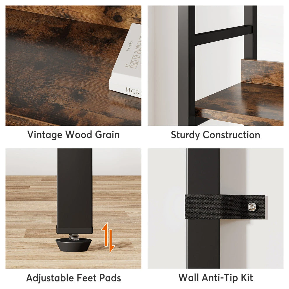 Tribesigns 5-Tier Industrial Bookshelf, 71" Tall Etagere Bookcase, Brown 4 Tribesigns 5-Tier Industrial Bookshelf, 71" Tall Etagere Bookcase, Brown - Image 4