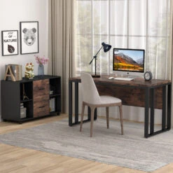 Tribesigns File Cabinet Office Filing Cabinet Black And Brown Wood40"x14"x26" -Tribesigns Sales Store 272eecd3 2b4d 4b33 9597 565e0a9043c2