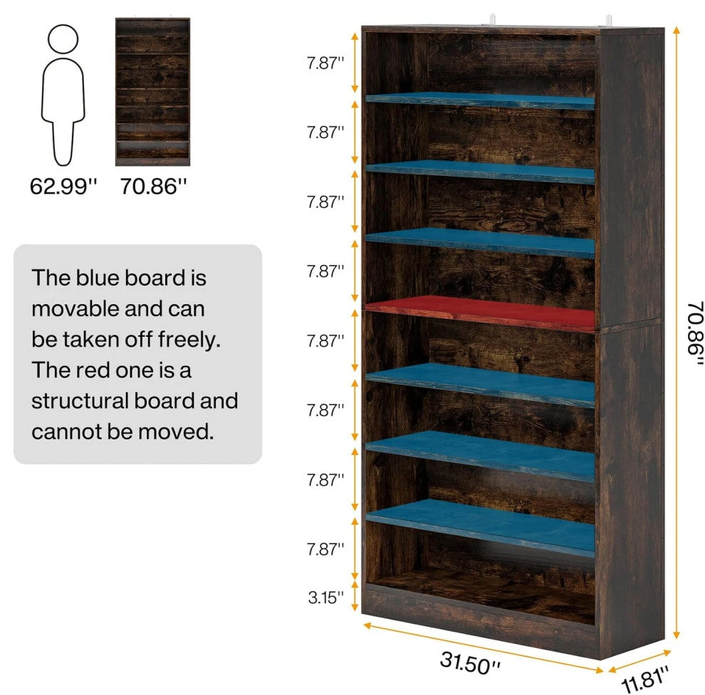 Tribesigns Bookshelf 9 Tier Bookcases, Display Shelf Storage Cabinet Organizer, Rustic Brown 7 Tribesigns Bookshelf 9 Tier Bookcases, Display Shelf Storage Cabinet Organizer, Rustic Brown - Image 7