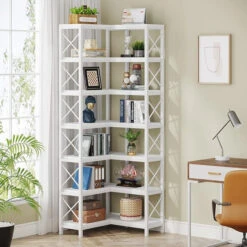 Tribesigns 7-Tier Corner Bookshelf Corner Bookcase Storage Display Rack, White 12 Tribesigns 7-Tier Corner Bookshelf Corner Bookcase Storage Display Rack, White -Tribesigns Sales Store 2c916e0d 1238 4901 b7f0 887c815b8667