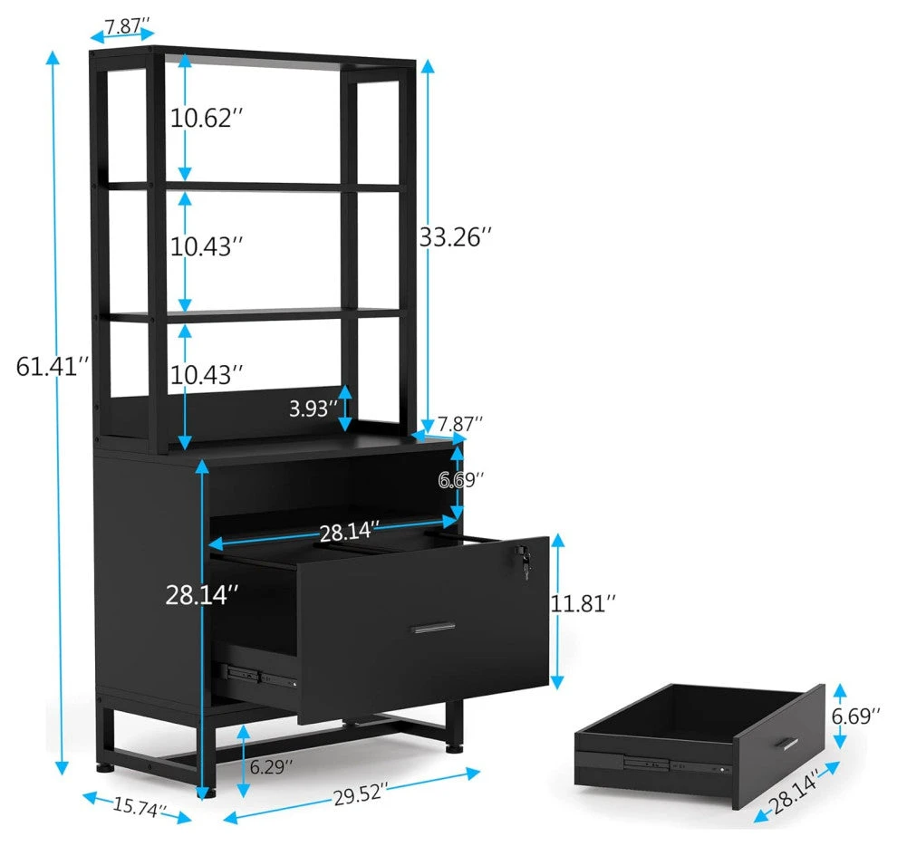 File Cabinet With Drawer, Letter Size Lateral Filing Cabinet, Black 4 File Cabinet With Drawer, Letter Size Lateral Filing Cabinet, Black - Image 4