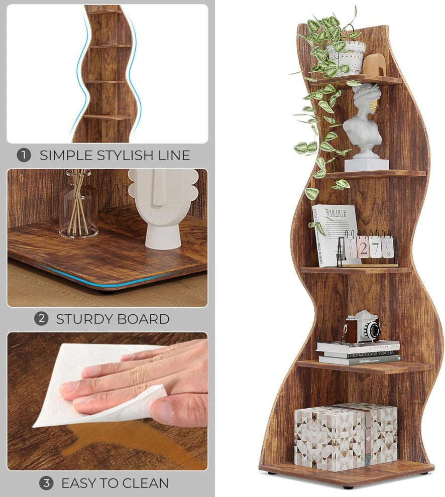 Tribesigns Corner Shelf, Corner Bookshelf, Bookcase Storage Rack Plant Stand 9 Tribesigns Corner Shelf, Corner Bookshelf, Bookcase Storage Rack Plant Stand - Image 9