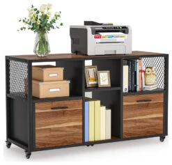 Tribesigns 2 Drawer Wood File Cabinets, Brown