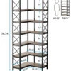 Tribesigns 7-Tier Corner Bookshelf Corner Bookcase Storage Display Rack, Latin American Oak/Black Steel Frame