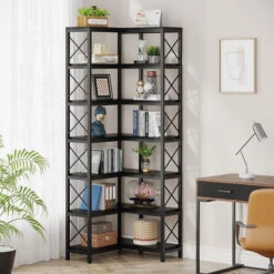 Tribesigns 7-Tier Corner Bookshelf Corner Bookcase Storage Display Rack, Black -Tribesigns Sales Store 47c324e2 c7c2 4d51 b55c b2ecdd3469c9