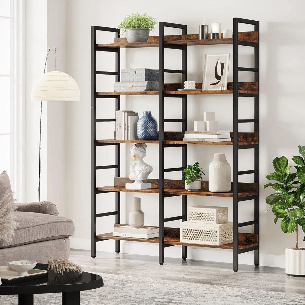 Tribesigns 5-Tier Industrial Bookshelf,Etagere Bookcase, Double Wide Book Shelf 2 Tribesigns 5-Tier Industrial Bookshelf,Etagere Bookcase, Double Wide Book Shelf - Image 2