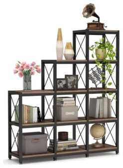 Tribesigns 12 Shelves Bookshelf, Industrial Ladder Corner Bookshelf