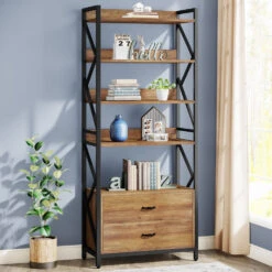 70.8" Industrial Bookcase With 2 Drawers, 5 Shelf Open Shelf For Storage -Tribesigns Sales Store 4de412a2 1bf3 4999 9ba9 ca3ac8065721