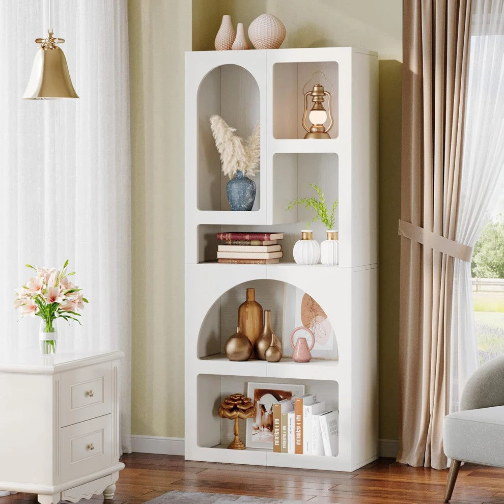 Tribesigns 70.9" Tall Bookshelf, White Arched Bookcase With Storage Shelves 3 Tribesigns 70.9" Tall Bookshelf, White Arched Bookcase With Storage Shelves - Image 3