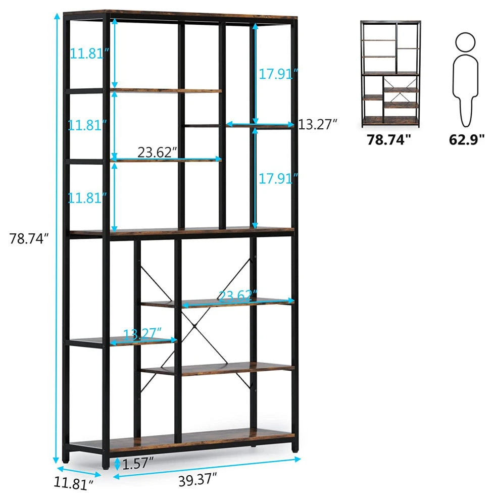 Tribesigns 9-Tier Tall Bookcase With Open Shelves, 79" Industrial Bookshelf 8 Tribesigns 9-Tier Tall Bookcase With Open Shelves, 79" Industrial Bookshelf - Image 8