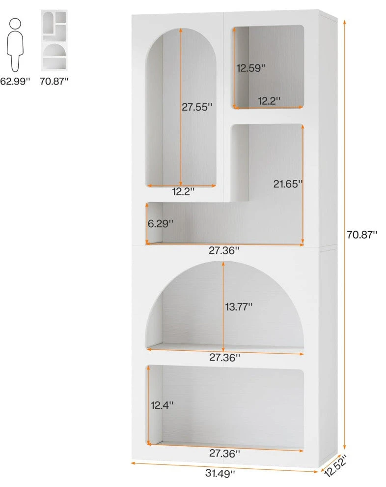 Tribesigns 70.9" Tall Bookshelf, White Arched Bookcase With Storage Shelves 8 Tribesigns 70.9" Tall Bookshelf, White Arched Bookcase With Storage Shelves - Image 8