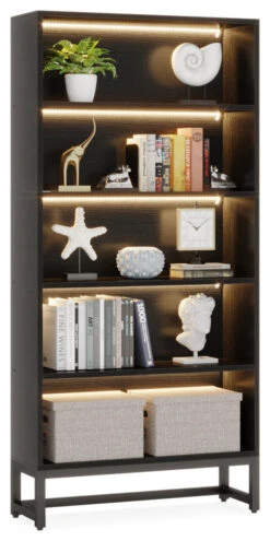 Bookcase And Bookshelf, 5-Tier Display Shelf, Black
