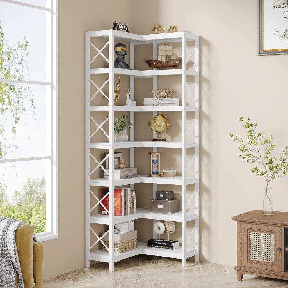 Tribesigns 7-Tier Corner Bookshelf Corner Bookcase Storage Display Rack, White 3 Tribesigns 7-Tier Corner Bookshelf Corner Bookcase Storage Display Rack, White - Image 3