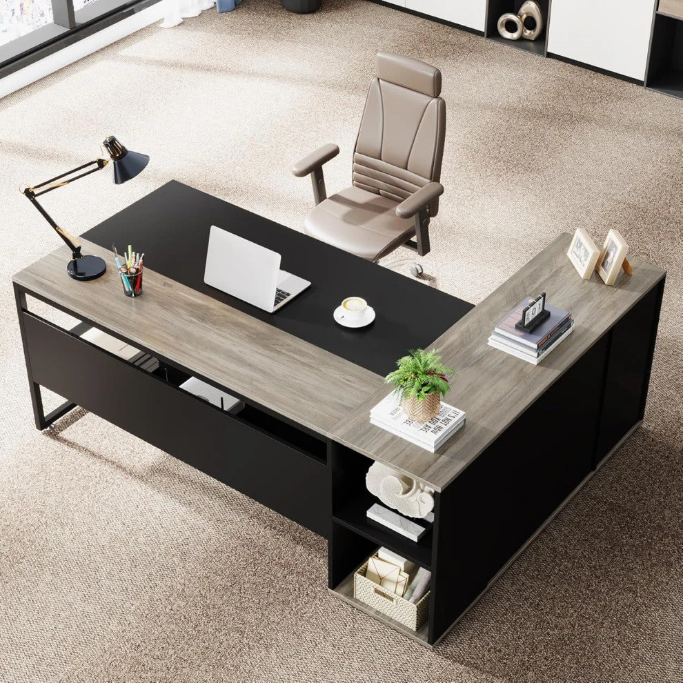 Tribesigns Executive Desk, L Shaped Desk With Cabinet Storage 5 Tribesigns Executive Desk, L Shaped Desk With Cabinet Storage - Image 5