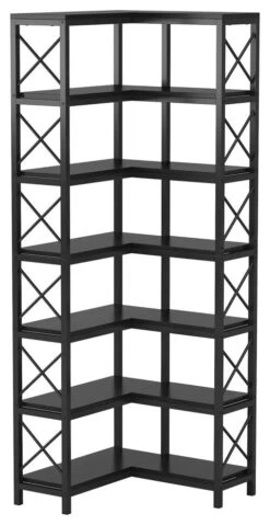 Tribesigns 7-Tier Corner Bookshelf Corner Bookcase Storage Display Rack, Black