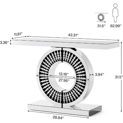 Tribesigns Modern Mirrored Console Table, 43-Inch Glass Sofa Table With Sparkling Crystal Inlays Base For Entrance, Living Room, Hallway 2 Tribesigns Modern Mirrored Console Table, 43-Inch Glass Sofa Table With Sparkling Crystal Inlays Base For Entrance, Living Room, Hallway - Image 2