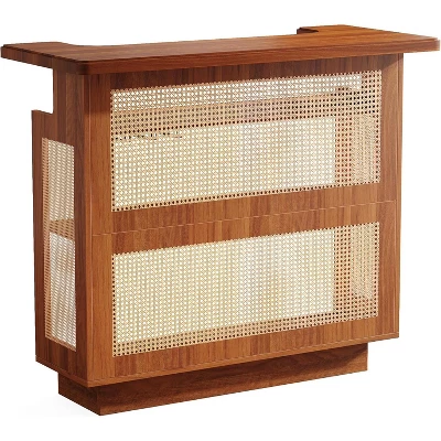 Tribesigns Rattan Home Bar Unit, Farmhouse 4-Tier Mini Bar Table With 4 Stemware Racks And Heightened Base, Liquor Bar Cabinet For Home Pub 9 Tribesigns Rattan Home Bar Unit, Farmhouse 4-Tier Mini Bar Table With 4 Stemware Racks And Heightened Base, Liquor Bar Cabinet For Home Pub - Image 9