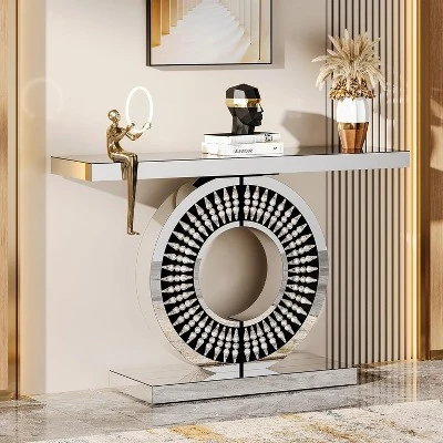 Tribesigns Modern Mirrored Console Table, 43-Inch Glass Sofa Table With Sparkling Crystal Inlays Base For Entrance, Living Room, Hallway 3 Tribesigns Modern Mirrored Console Table, 43-Inch Glass Sofa Table With Sparkling Crystal Inlays Base For Entrance, Living Room, Hallway - Image 3