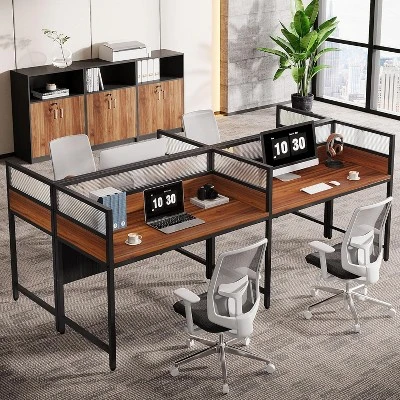 Tribesigns 94.48" Two-Person Office Desk With Privacy Panel, Long Computer Office Double Desk 4 Tribesigns 94.48" Two-Person Office Desk With Privacy Panel, Long Computer Office Double Desk - Image 4