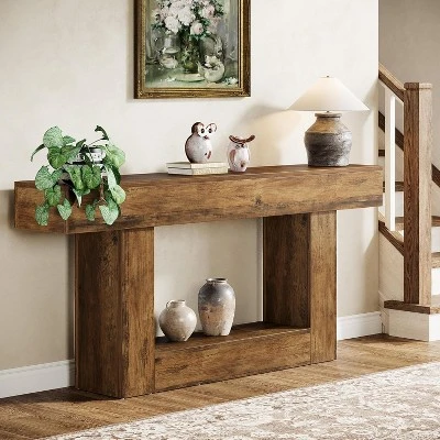Tribesigns Farmhouse 2-Tier 63" Console Table With U-Shaped Base For Living Room 5 Tribesigns Farmhouse 2-Tier 63" Console Table With U-Shaped Base For Living Room - Image 5