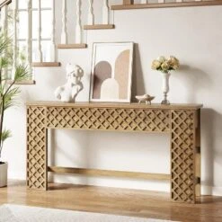 Tribesigns 70.9 Inch Entryway Table Sofa Table, Narrow Long Console Table For Living Room,Wood Diamond Lattice Design