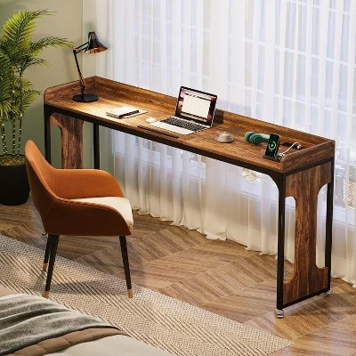 Tribesigns 71" Queen Size Overbed Table With Adjustable Tilt Board, Mobile Laptop Cart With Outlets & USB Ports 4 Tribesigns 71" Queen Size Overbed Table With Adjustable Tilt Board, Mobile Laptop Cart With Outlets & USB Ports - Image 4