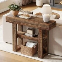 Tribesigns 41.34-Inch Farmhouse Console Table, 2-Tier Narrow Sofa Table Behind The Couch