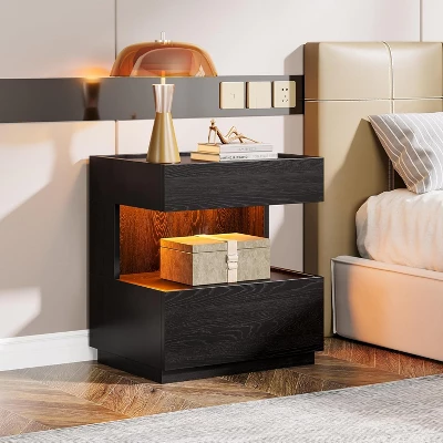 Tribesigns Black Nightstand, Night Stand With 2 Drawers, Wooden Bedside End Table For Bedroom, Living Room 3 Tribesigns Black Nightstand, Night Stand With 2 Drawers, Wooden Bedside End Table For Bedroom, Living Room - Image 3