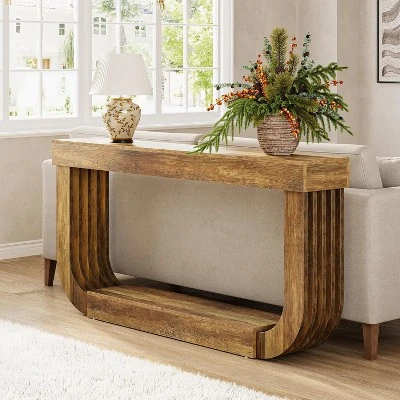 Tribesigns 2-Tier Wood Console Sofa Table For Living Room, Large Hallway Foyer Table With Heavy Duty U-Shaped Pedestal,Brown 6 Tribesigns 2-Tier Wood Console Sofa Table For Living Room, Large Hallway Foyer Table With Heavy Duty U-Shaped Pedestal,Brown - Image 6
