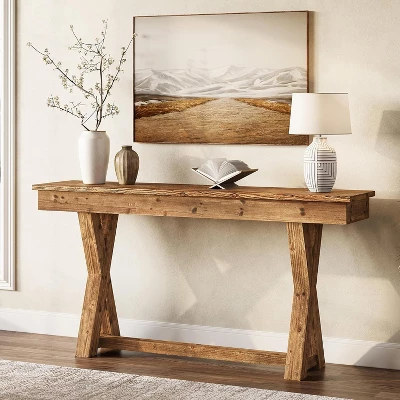 Tribesigns 63-Inch Solid Wood Console Table, Farmhouse Entryway Table With X-Shaped Legs For Living Room, Behind Sofa, Hallway, Easy Assembly 1 Tribesigns 63-Inch Solid Wood Console Table, Farmhouse Entryway Table With X-Shaped Legs For Living Room, Behind Sofa, Hallway, Easy Assembly