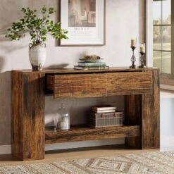 Tribesigns 55.1" Console Table With 2 Drawers, Wooden 2-Tier Sofa Table Behind Couch, Entryway Table For Corridor, Hallway -Tribesigns Sales Store GUEST 20a8c294 c5a7 4d95 8fad 924d6242547b