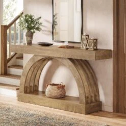 Tribesigns 63-Inch Entryway Table, 2-Tier Sofa Table Behind The Couch, Farmhouse Narrow Unique Arched Console For Hallway, Living Room, Foyer,Natural -Tribesigns Sales Store GUEST 2400c5e7 dadd 46f8 9ee3 ed7df02069ee
