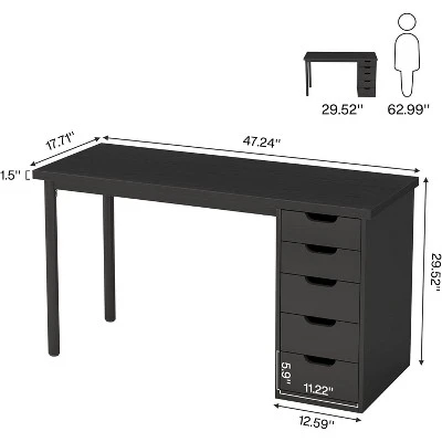 Tribesigns Computer Desk With 5 Drawers, 47 Inches Modern Simple Home Office Desk Study Writing Table For Small Spaces 2 Tribesigns Computer Desk With 5 Drawers, 47 Inches Modern Simple Home Office Desk Study Writing Table For Small Spaces - Image 2
