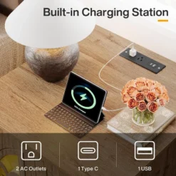 Tribesigns Nightstand With Charging Station & Light, 23.6" Square Night Stand Wooden Bedside Table With Outlet, End Table With Storage, Brown -Tribesigns Sales Store GUEST 24d1227f 2049 4ca0 a333 bb0dd6af11b4