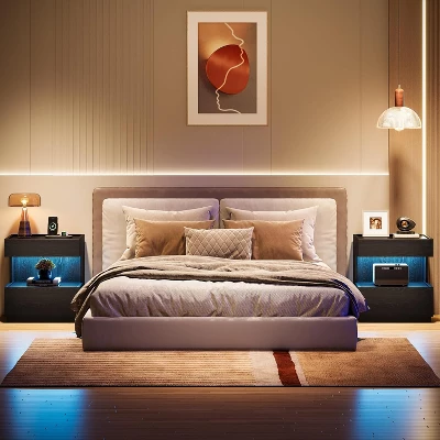 Tribesigns Black Nightstand, Night Stand With 2 Drawers, Wooden Bedside End Table For Bedroom, Living Room 2 Tribesigns Black Nightstand, Night Stand With 2 Drawers, Wooden Bedside End Table For Bedroom, Living Room - Image 2