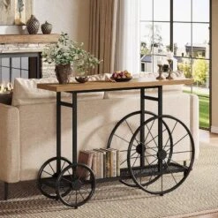 Tribesigns 47.2" Industrial Console Table, Entryway Table With Metal Mesh Storage Shelf, 2-Tier Sofa Table For Living Room, Hallway, Foyer