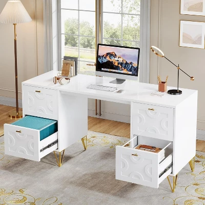 Tribesigns 59'' Modern Computer Desk With File Drawers, Simple Work Desk With Storage For Home Office 9 Tribesigns 59'' Modern Computer Desk With File Drawers, Simple Work Desk With Storage For Home Office - Image 9