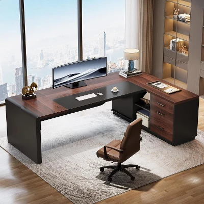 Tribesigns 80'' L-Shaped Executive Office Desk With 55'' Drawers Cabinet 8 Tribesigns 80'' L-Shaped Executive Office Desk With 55'' Drawers Cabinet - Image 8