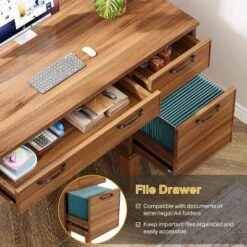 Tribesigns 47" Wood Computer Desk With 3 Drawers, Farmhouse Small Office Desk With Storage For Home Office, Bedroom, Study Room, Brown -Tribesigns Sales Store GUEST 2c7ac0cb db75 4062 a707 6d3ff7a6482b