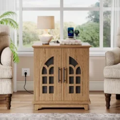 Tribesigns Nightstand With Charging Station & Light, 23.6" Square Night Stand Wooden Bedside Table With Outlet, End Table With Storage, Brown -Tribesigns Sales Store GUEST 2e4ebfd9 92c4 438b a92f 6d2538599746