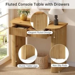 Tribesigns Solid Wood Fluted Console Table With Drawers, 39" Modern Compact Entryway Sofa Table For Small Space, Living Room, Hallway, Foyer, Oak -Tribesigns Sales Store GUEST 2e83e1eb a387 4df1 a911 7c097c8c662d