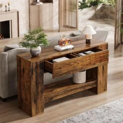 Tribesigns 55.1" Console Table With 2 Drawers, Wooden 2-Tier Sofa Table Behind Couch, Entryway Table For Corridor, Hallway -Tribesigns Sales Store GUEST 2e843961 8d2b 40b9 92a6 e279c3e258ab