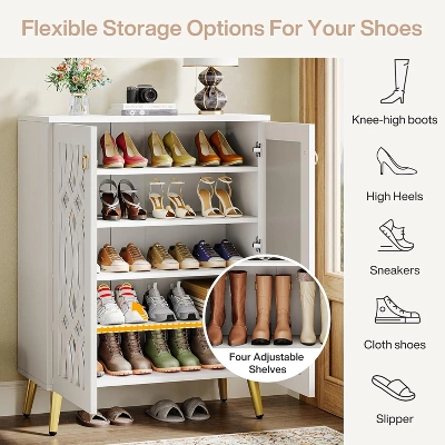 Tribesigns Mirrored Shoe Cabinet, 5-Tier White Modern Shoe Organizer Cabinet With Doors, Shoe Rack Closet Storage Cabinet For Entryway, Bedroom,White 2 Tribesigns Mirrored Shoe Cabinet, 5-Tier White Modern Shoe Organizer Cabinet With Doors, Shoe Rack Closet Storage Cabinet For Entryway, Bedroom,White - Image 2