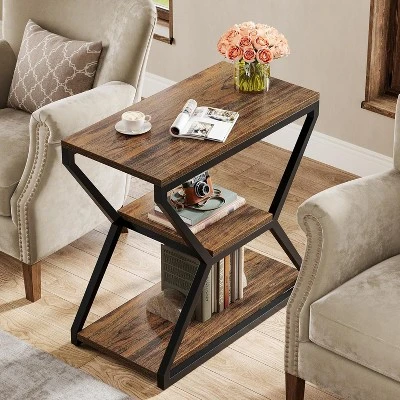 Tribesigns 3-Tier End Side Table, Small Industrial Side Table With Storage Shelves For Living Room, Wood Accent Bedside Nightstand With Metal Frame 3 Tribesigns 3-Tier End Side Table, Small Industrial Side Table With Storage Shelves For Living Room, Wood Accent Bedside Nightstand With Metal Frame - Image 3
