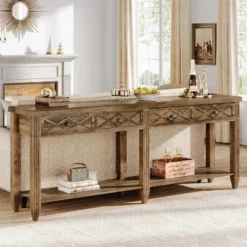 Tribesigns 70.87-Inch Extra Long Console Table, 4-Drawer Farmhouse Sofa Table For Entryway