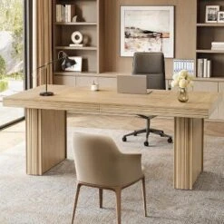 63" Executive Desk, Office Computer Desk With Heavy-Duty Legs And Thickened Desktop, Large Writing Workstation Study Table For Office