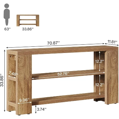 70.9" 3-Tier Extra Long Console Table, Narrow Wooden Sofa Table Behind Couch, Farmhouse Entry Foyer Table For Living Room, Hallway 2 70.9" 3-Tier Extra Long Console Table, Narrow Wooden Sofa Table Behind Couch, Farmhouse Entry Foyer Table For Living Room, Hallway - Image 2